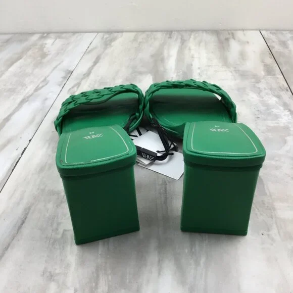 New Zara Kelly Green Woven Sandals 38 - Picture 6 of 10